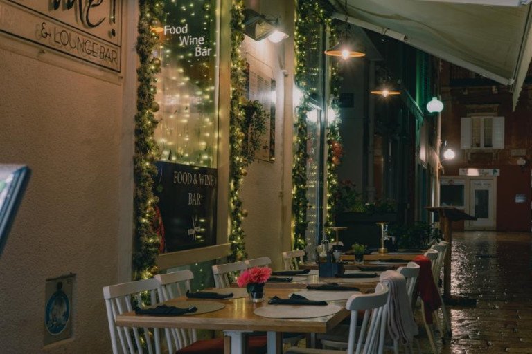 Modern outdoor terrace of Eat Me restaurant